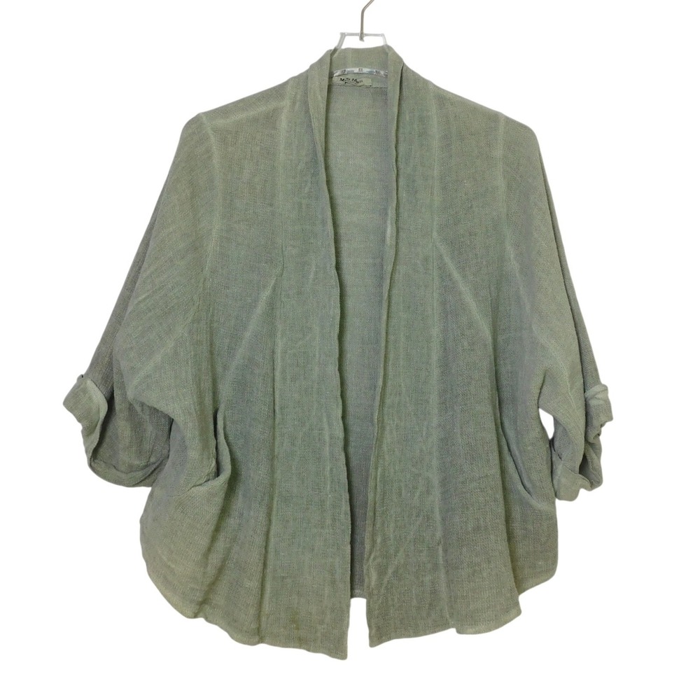 Meo Meli Italy Sage Green Linen Cotton Open Front Cardigan Oversized Shrug L